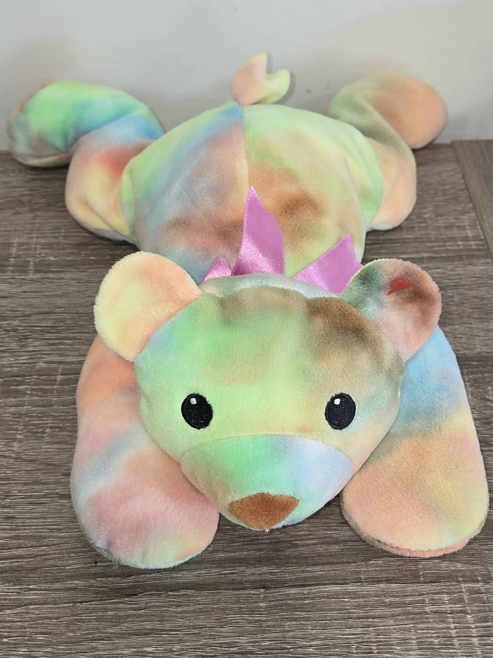 Vintage 1998 Ty Pillow Pals "Sherbet" Tie-Dye Bear Plush Pastel Pattern 12"